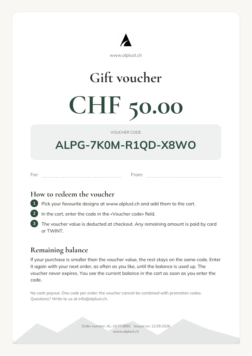 The gift voucher as a PDF, A4