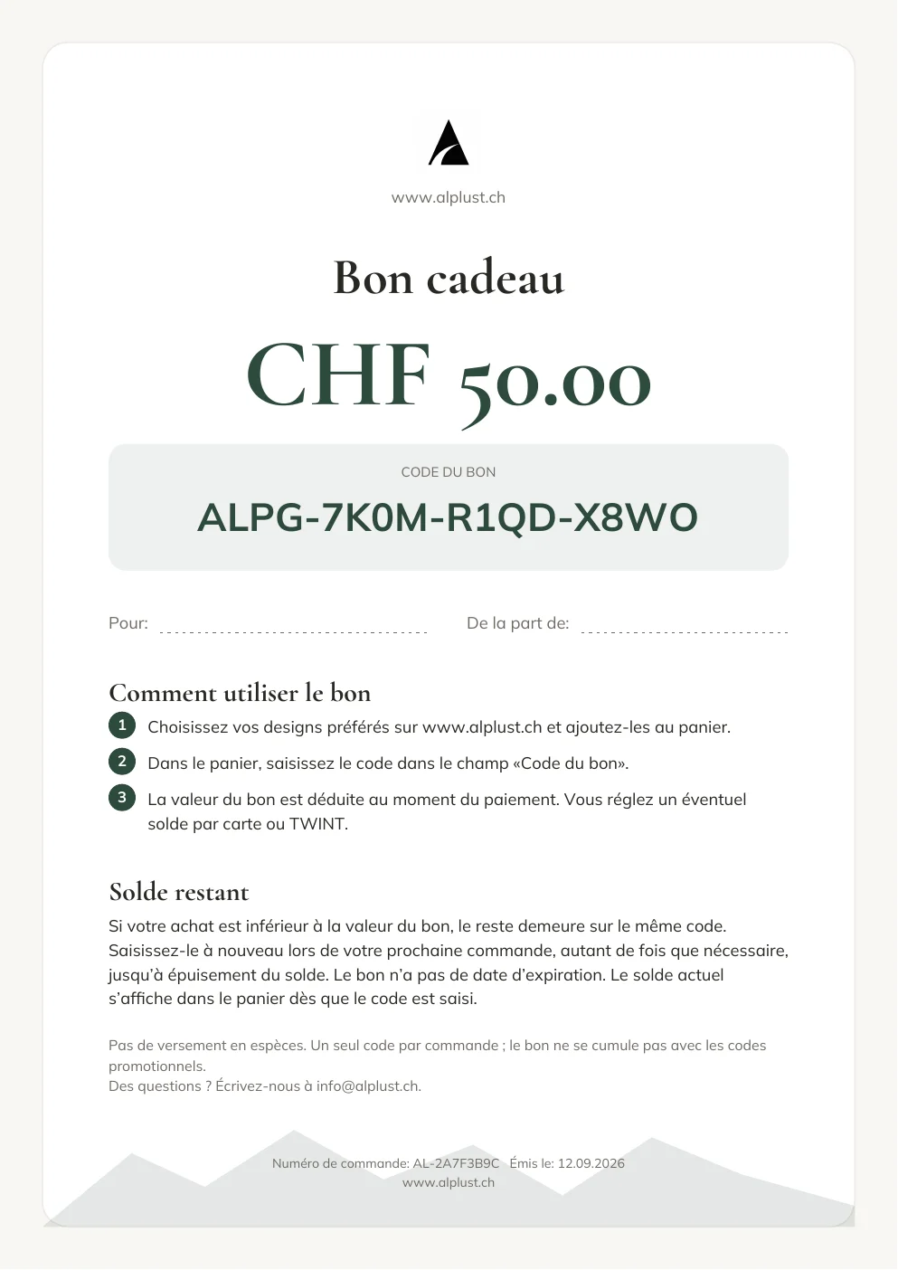 Le bon cadeau en PDF, format A4