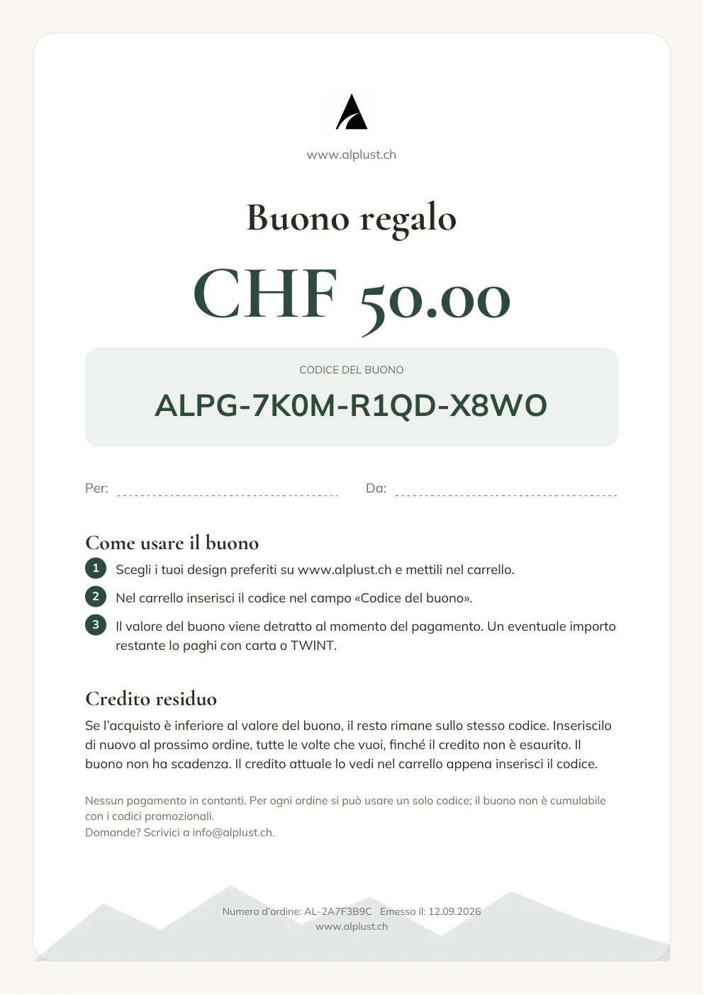 Il buono regalo in PDF, formato A4