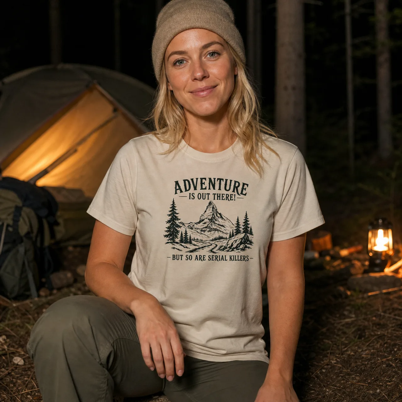 «Adventure Is Out There» Funny Hiking T-Shirt, worn