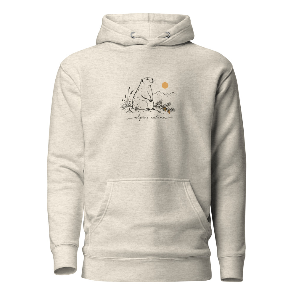 Murmeltier im Herbst, Alpentier-Hoodie, Hoodie mit Alpentier-Sujet