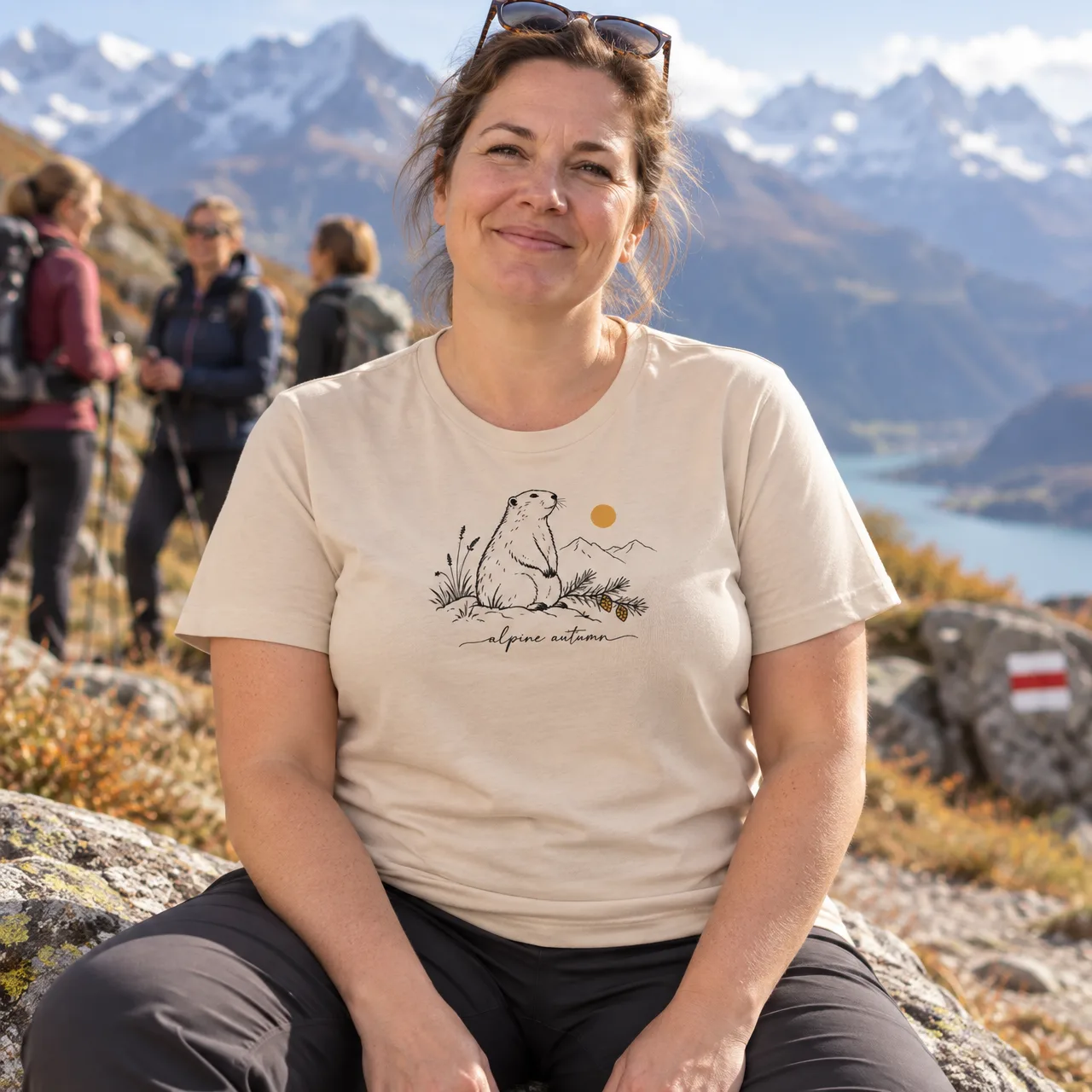 Alpine Autumn Marmot, Alpine Wildlife T-Shirt, worn
