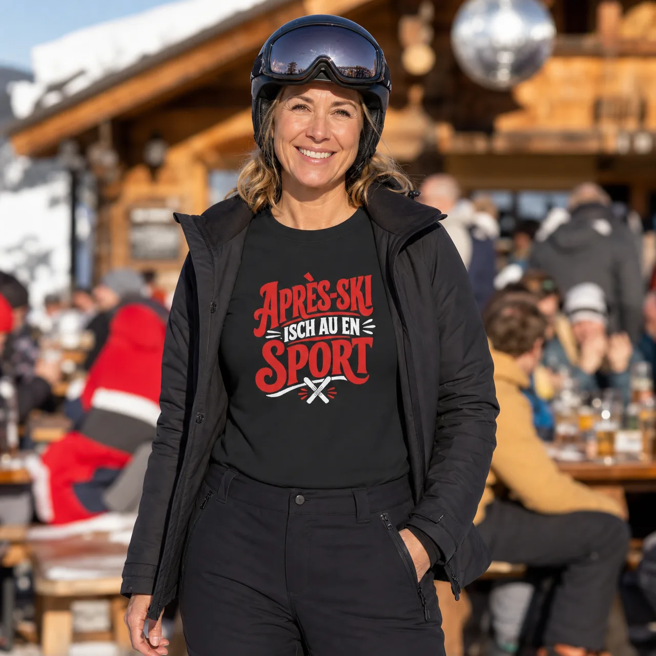 Après-Ski Is Also a Sport, Dark Party Tee, worn