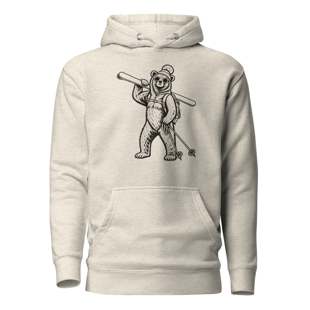 Cooler Bär mit Ski, Après-Ski Hoodie Herren, Ski- & Winter-Hoodie