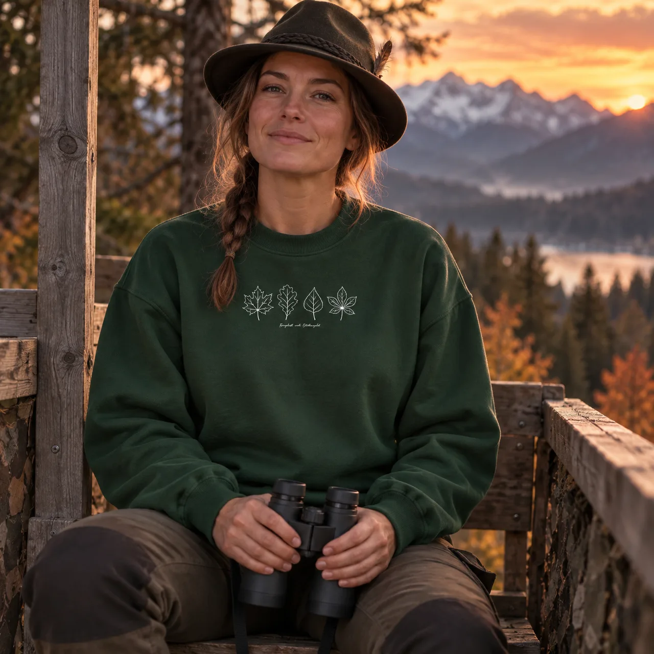 «Bergluft und Blättergold», sweat-shirt randonnée, porté