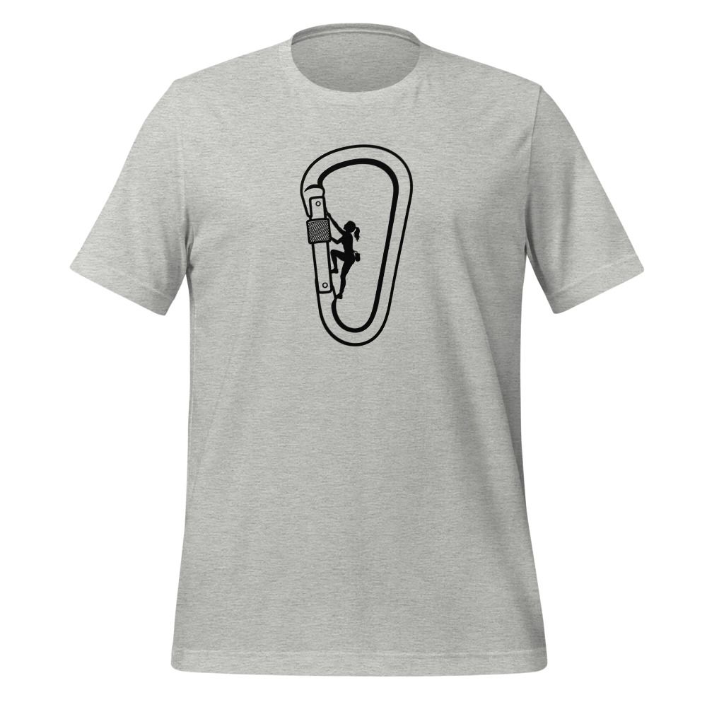 Bergsteigerin am Karabiner, Wander-T-Shirt Damen, Wander-T-Shirt