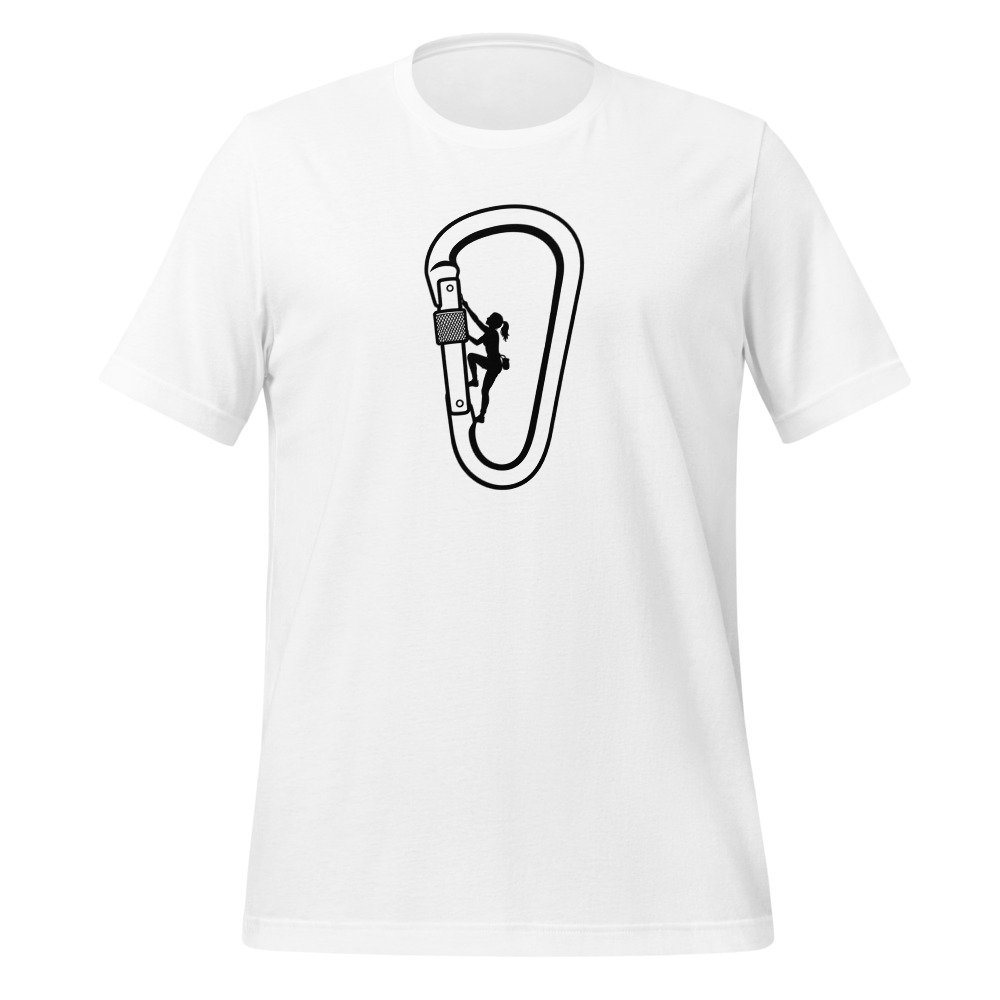 Bergsteigerin am Karabiner, Wander-T-Shirt Damen, Wander-T-Shirt