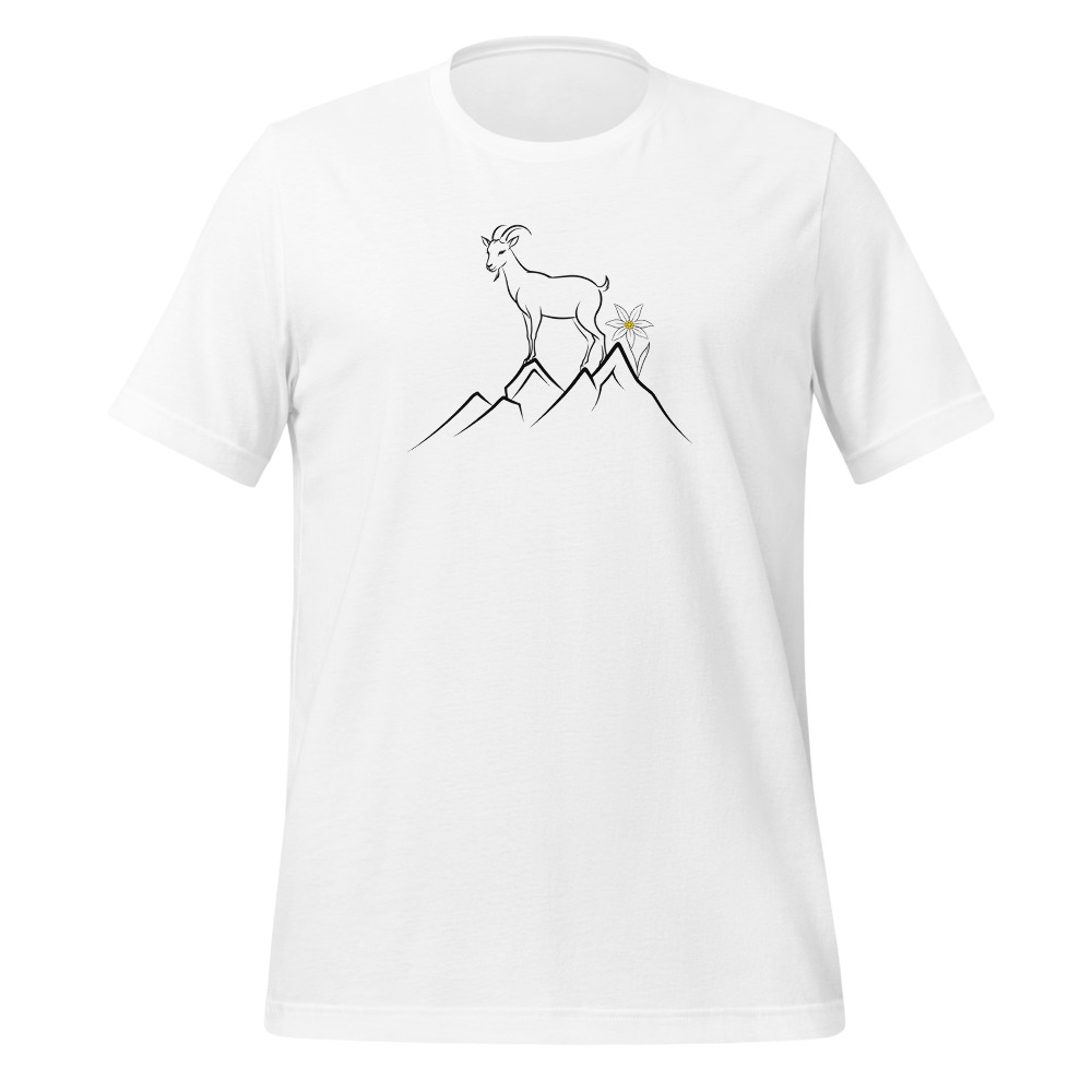 Bergziege am Gipfel, Gipfelstürmer T-Shirt, T-Shirt mit Alpentier-Sujet