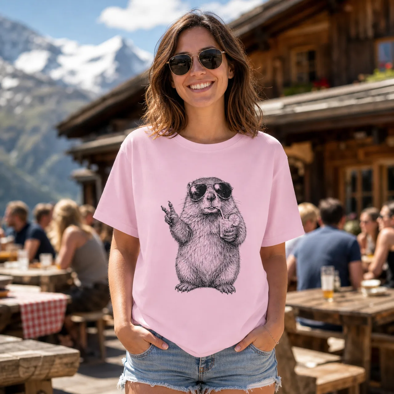 Cooles Murmeltier, Alpentier-T-Shirt, getragen
