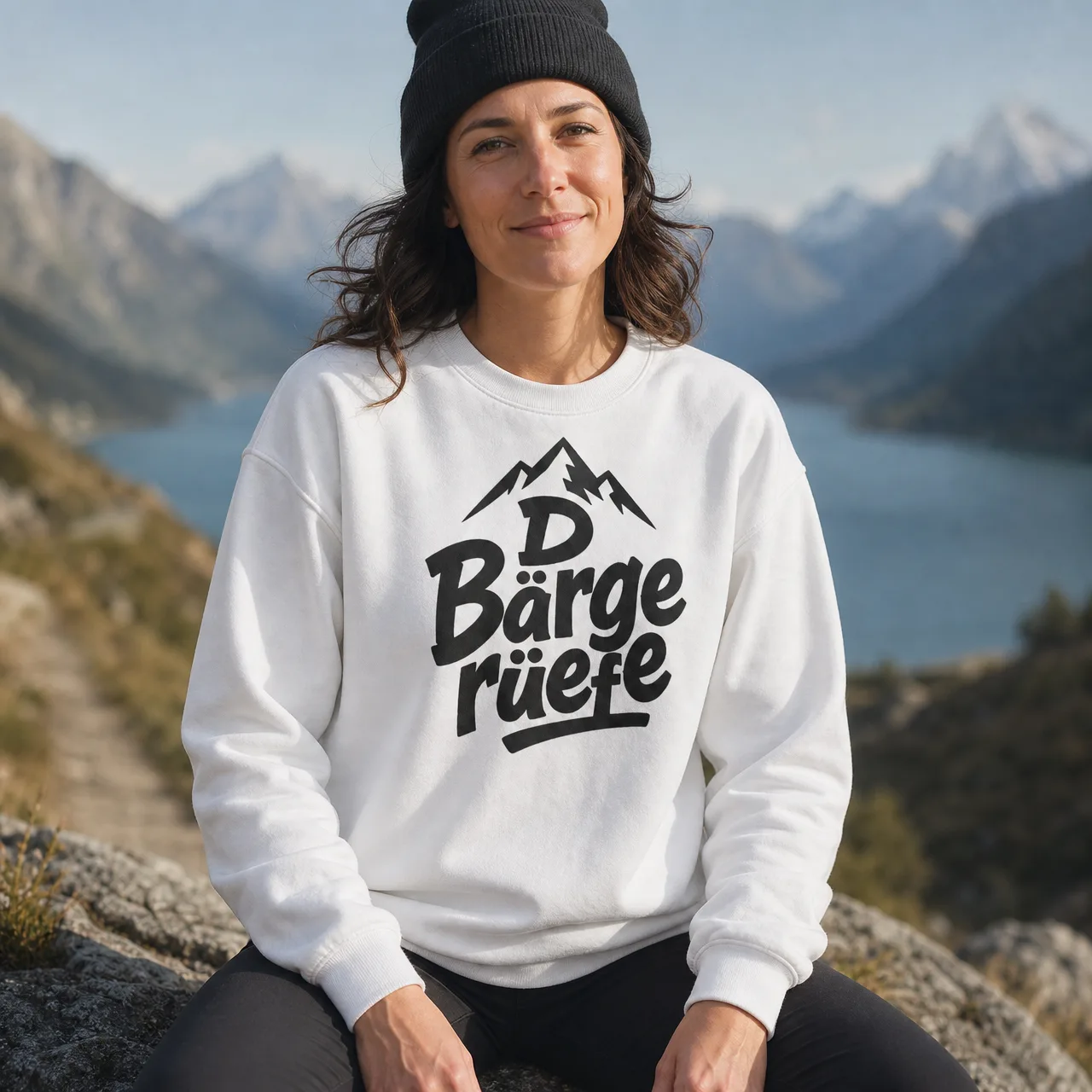 «D Bärge rüefe», sweat-shirt montagne suisse, porté