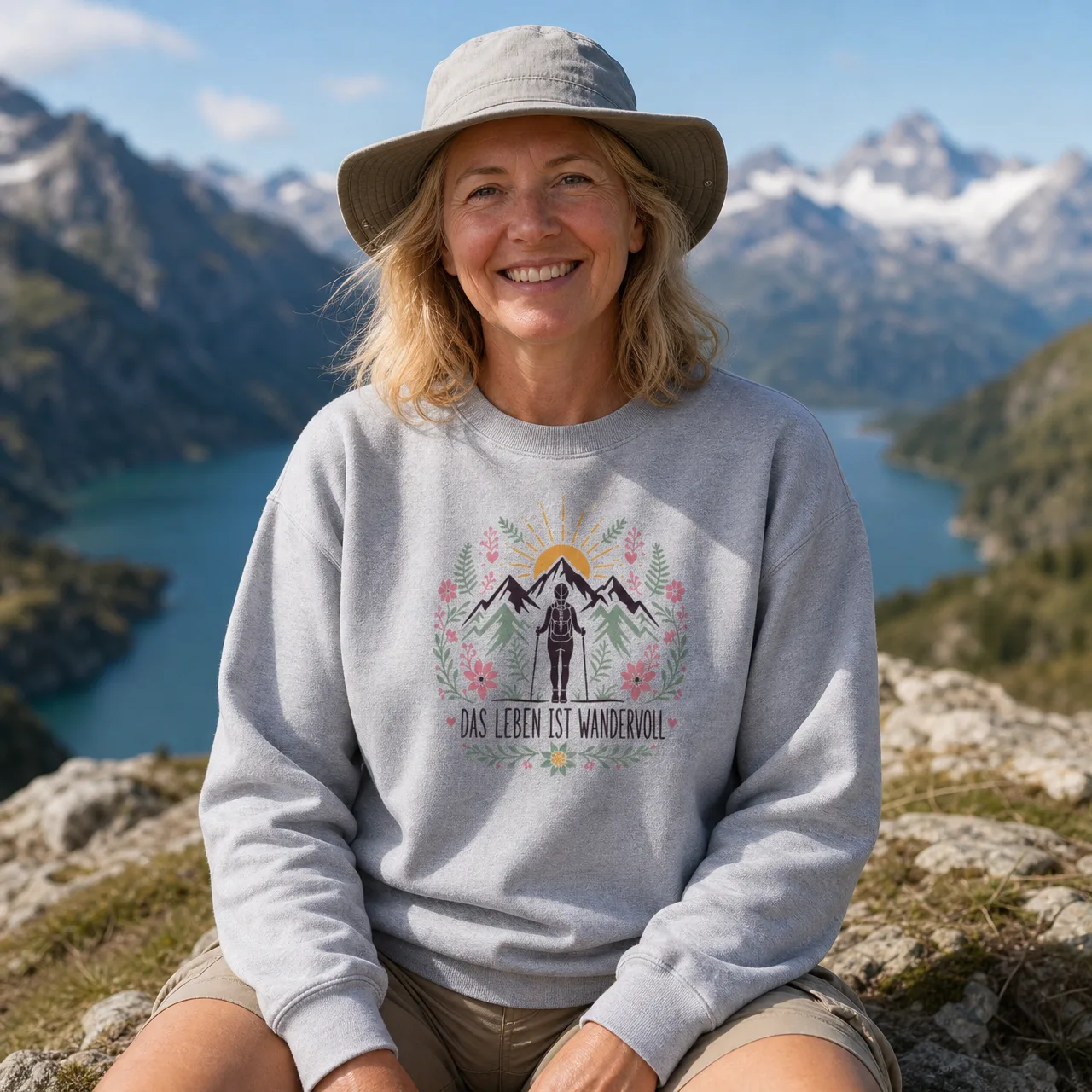 Das Leben ist wandervoll, Wander-Sweatshirt Damen, getragen