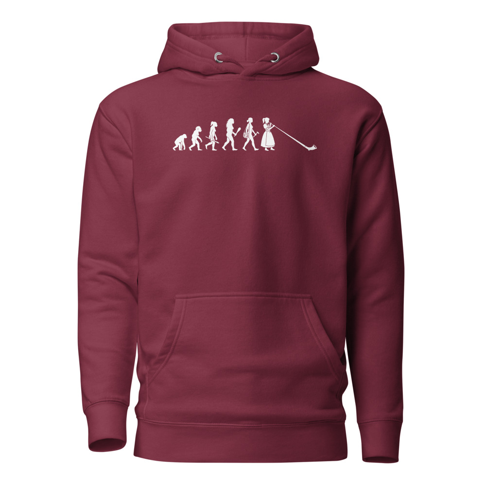 Evolution der Schweizerin, Hoodie mit Alphorn, Berg-Hoodie mit Alpen-Sujet