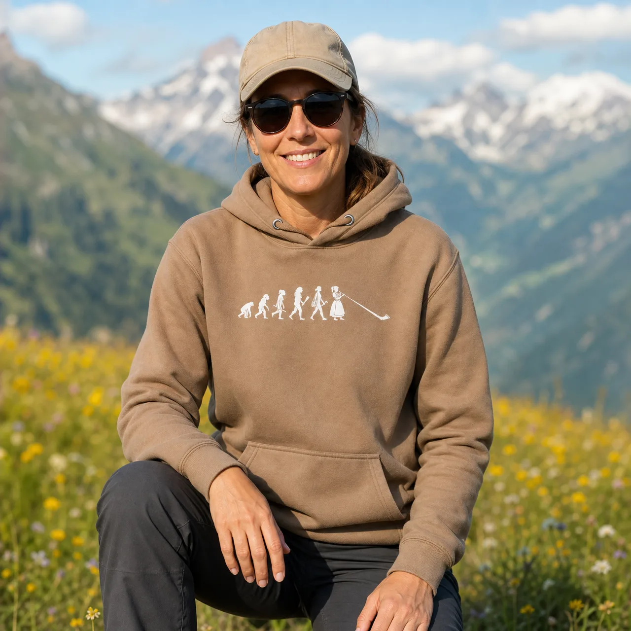 Evolution der Schweizerin, Hoodie mit Alphorn, getragen