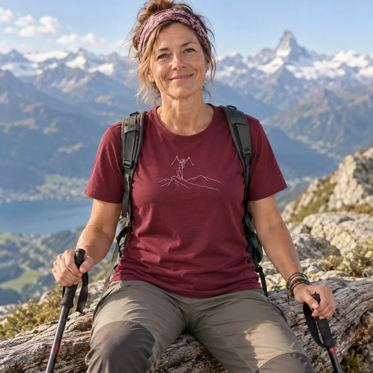 Sommet atteint, t-shirt randonnée pour femme, porté