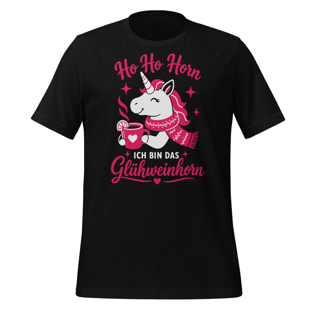 Glühweinhorn dunkel, Einhorn Shirt für die Adventszeit, Mundart-T-Shirt