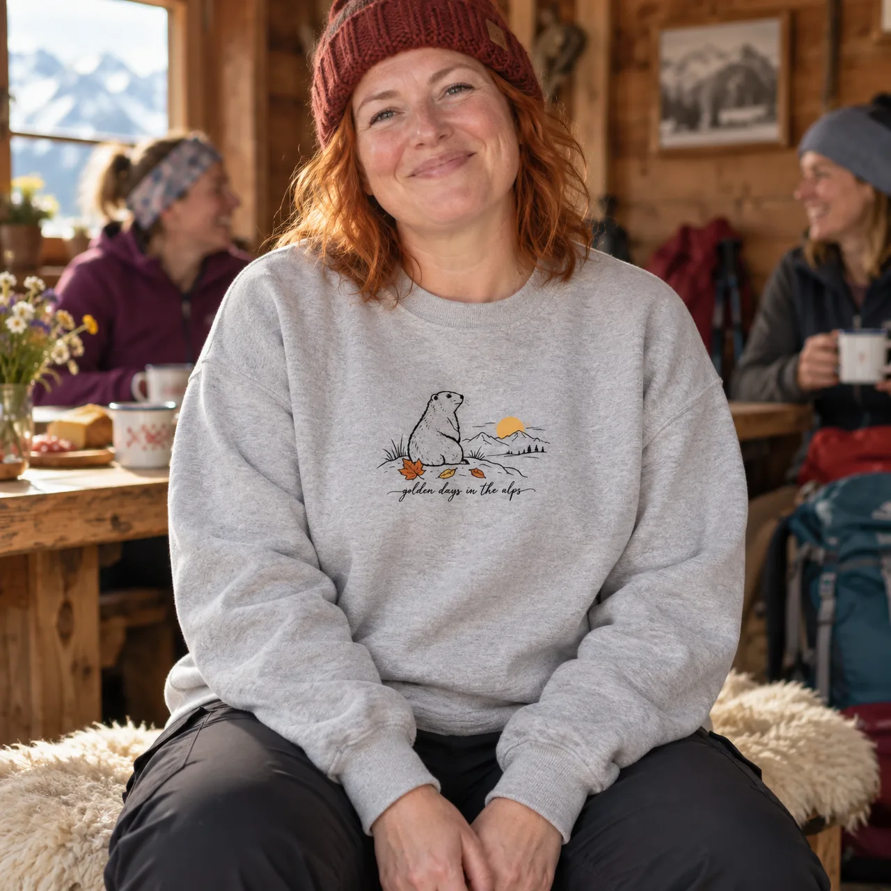 Golden Days Marmotte, sweat-shirt animaux des Alpes, porté