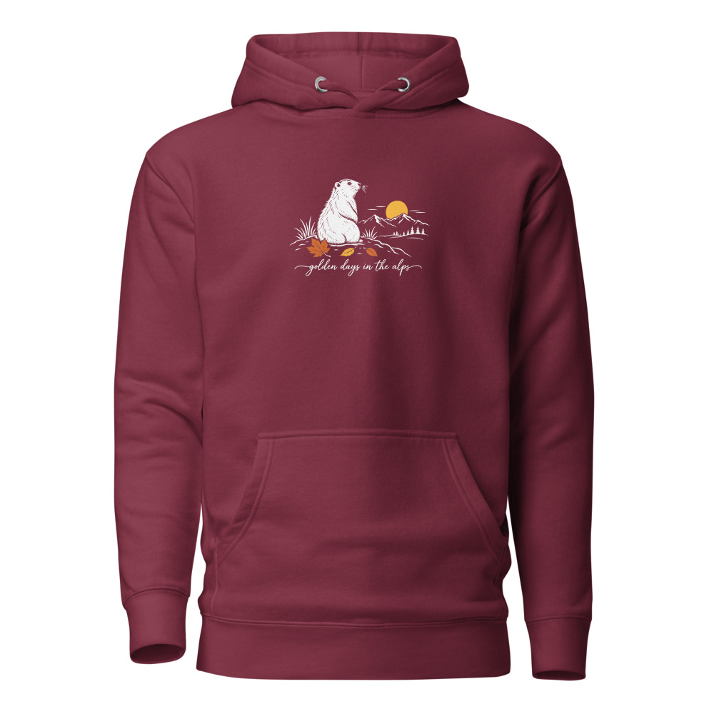 Hoodie Marmotte «Golden Days»: Animaux des Alpes, hoodie à motif animalier alpin