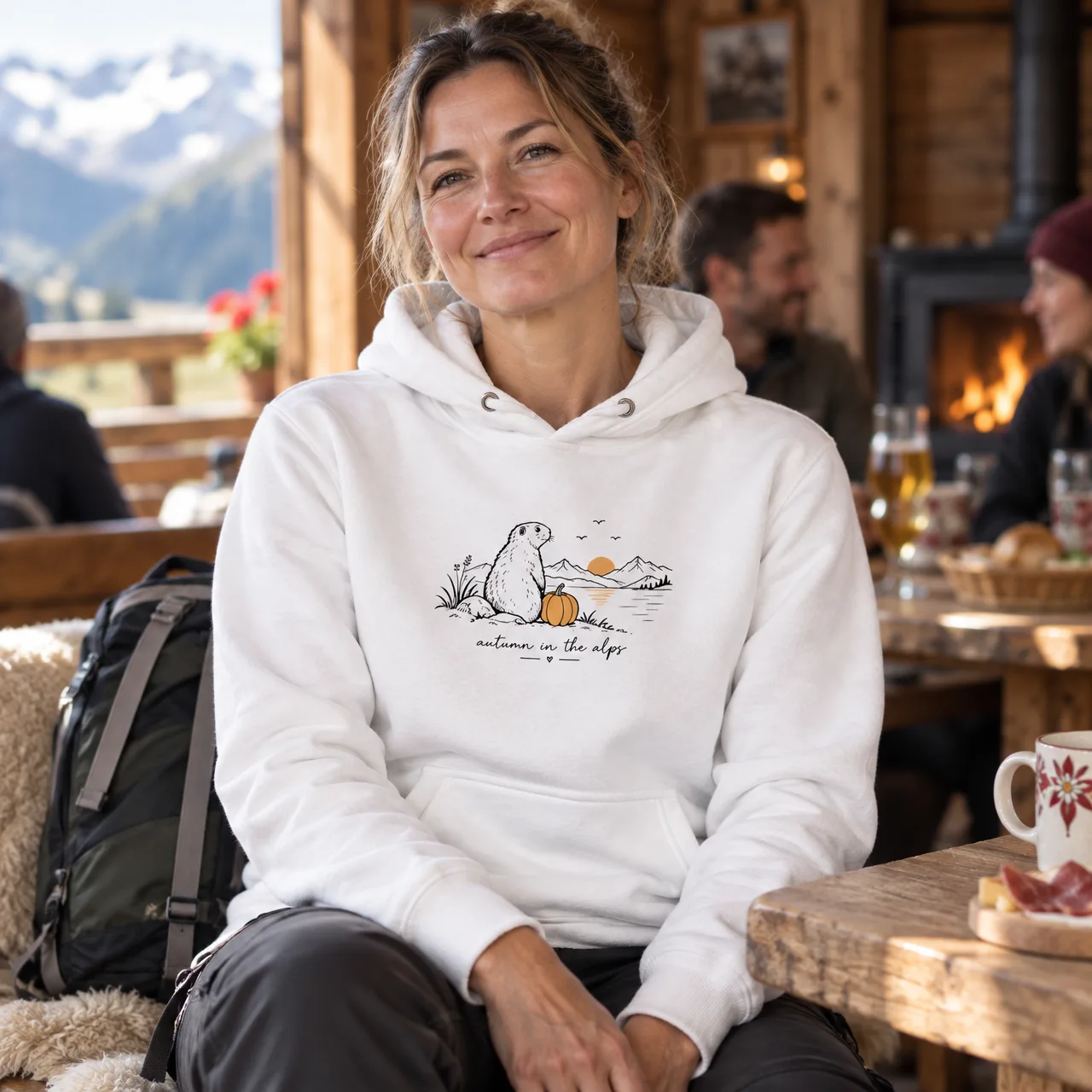 Herbst in den Alpen: Murmeltier-Hoodie, getragen