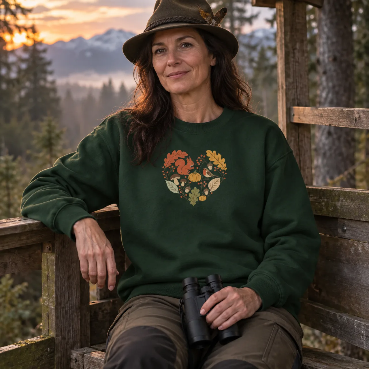 Herbstherz Sweatshirt, Wandern für Naturfans, getragen
