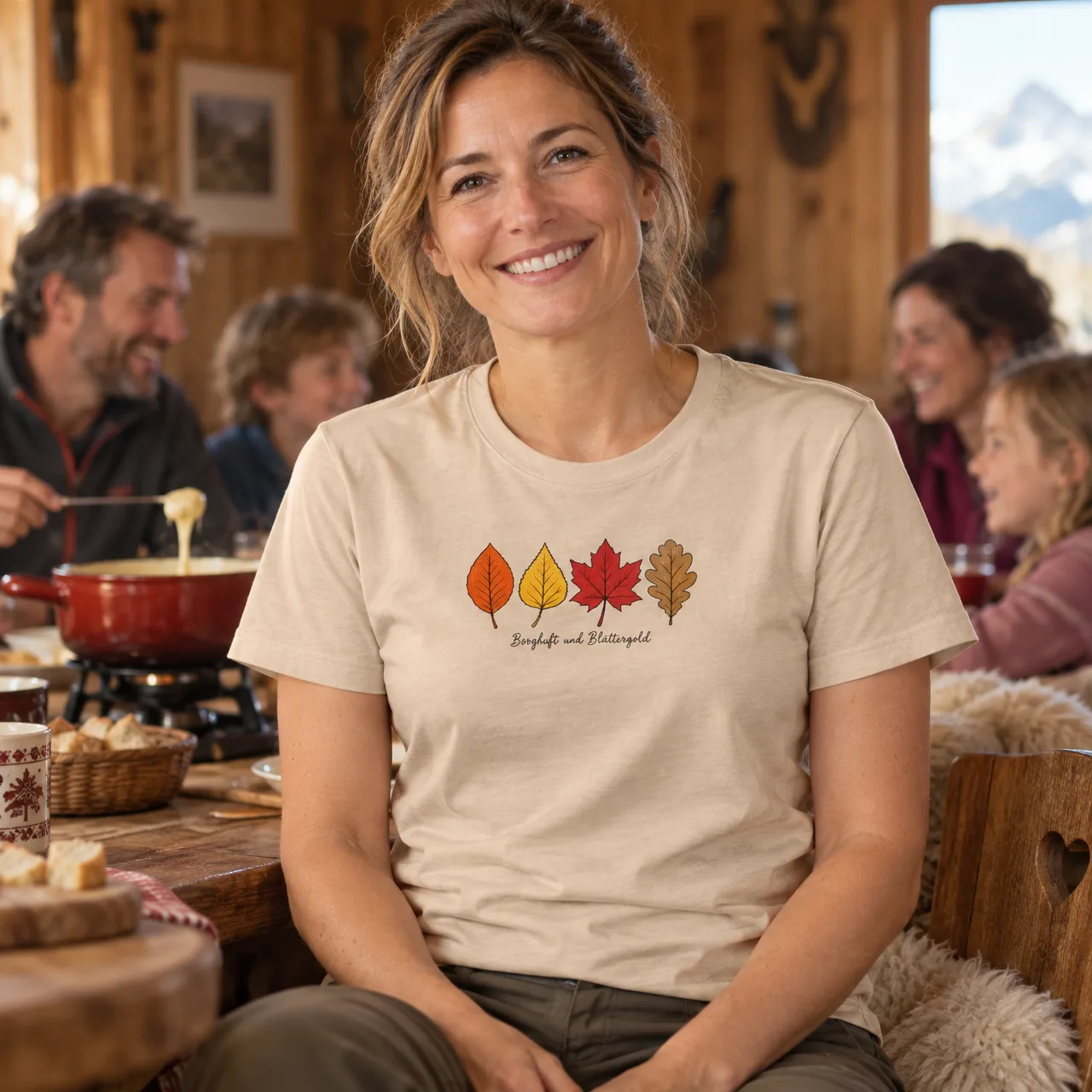 Bergluft und Blättergold, t-shirt trekking autunno, indossata
