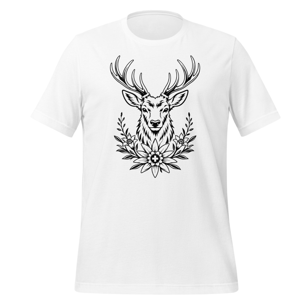 Hirsch mit Edelweiss, Alpentier-T-Shirt, T-Shirt mit Alpentier-Sujet