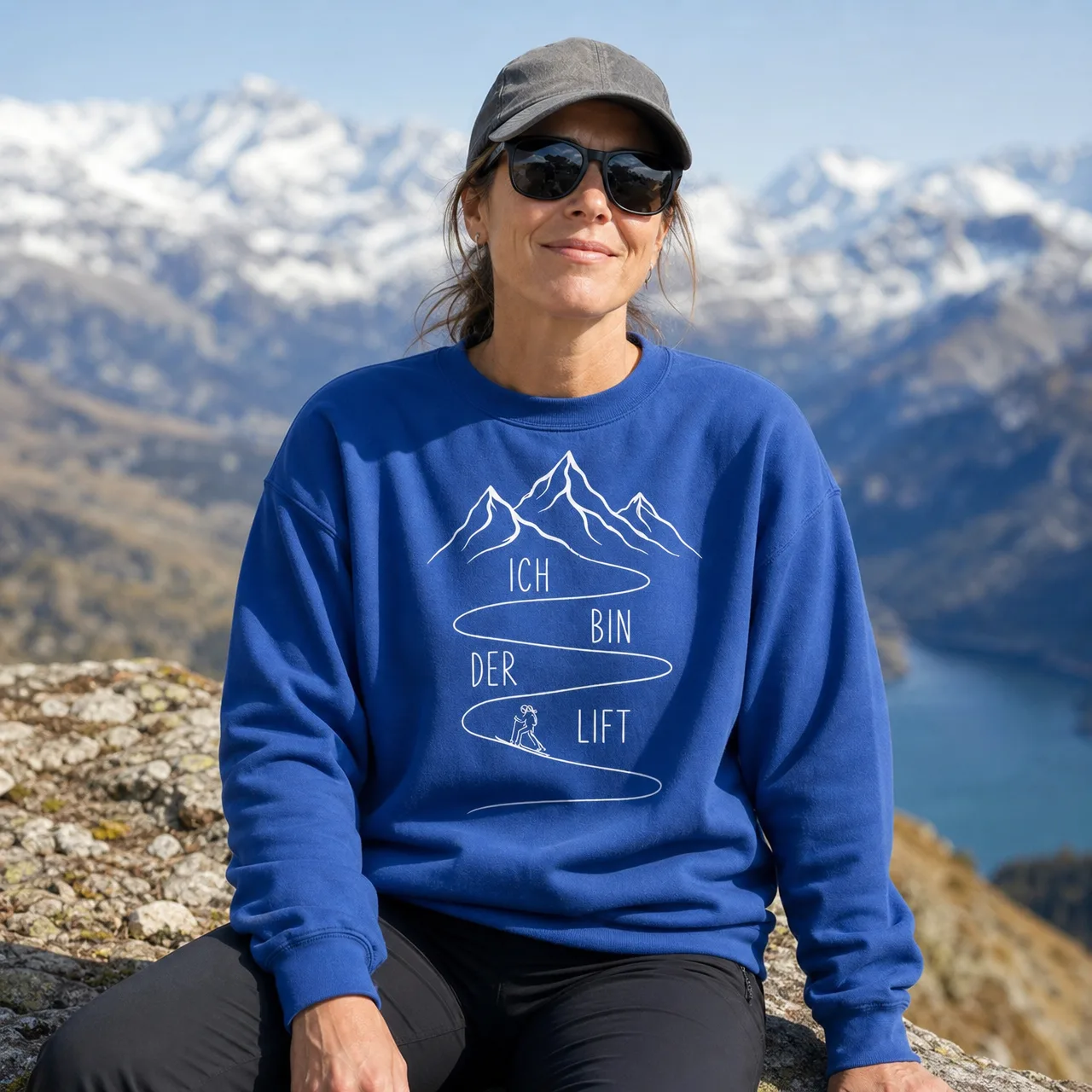 «Ich bin der Lift» Sweatshirt für Skitouren-Fans, getragen