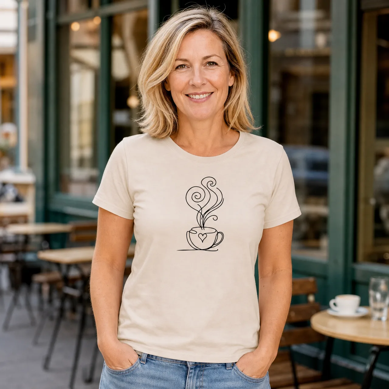 Kaffeetasse mit Herz T-Shirt, Sommer in der Schweiz, getragen