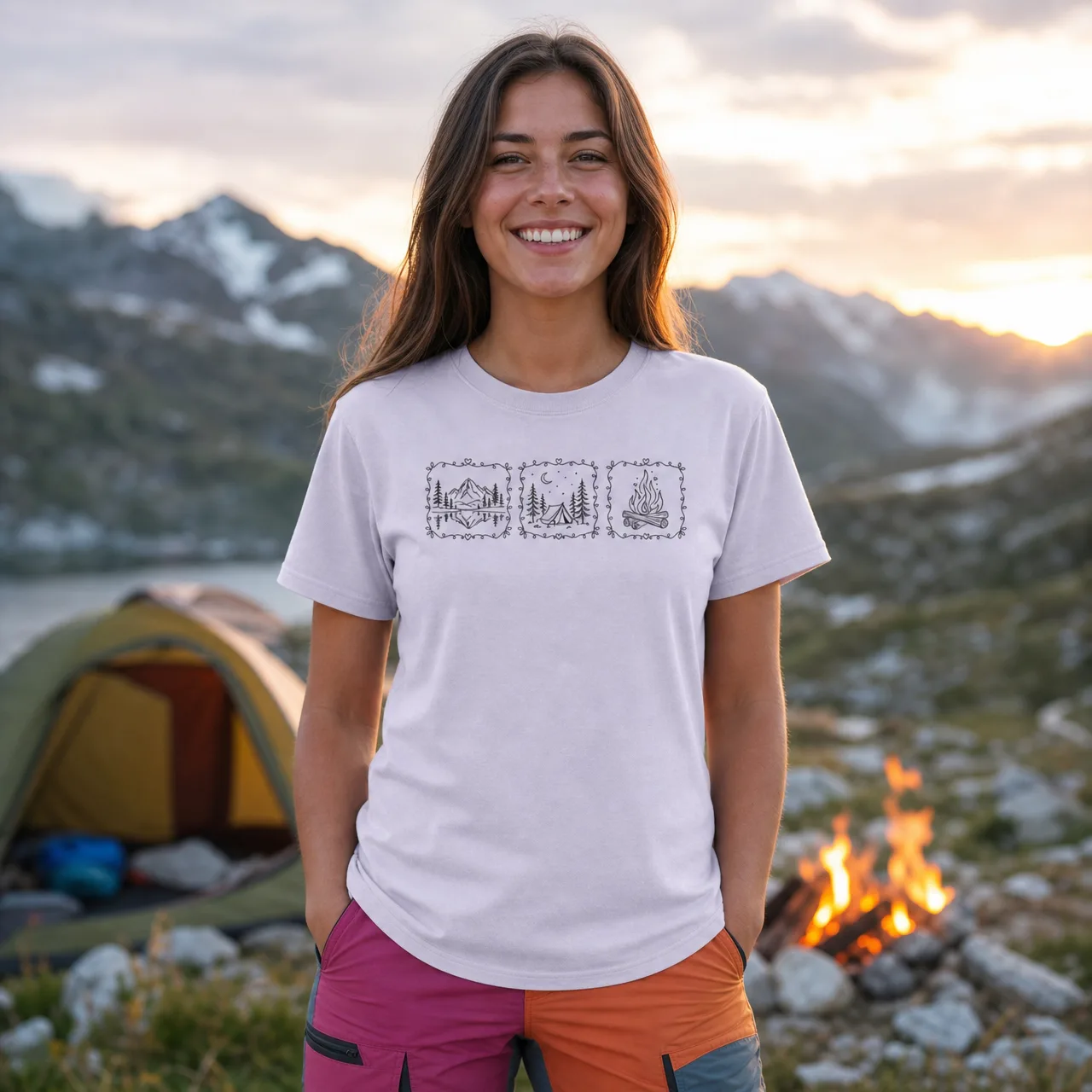 Lagerfeuer & Camping T-Shirt, Wandern, getragen