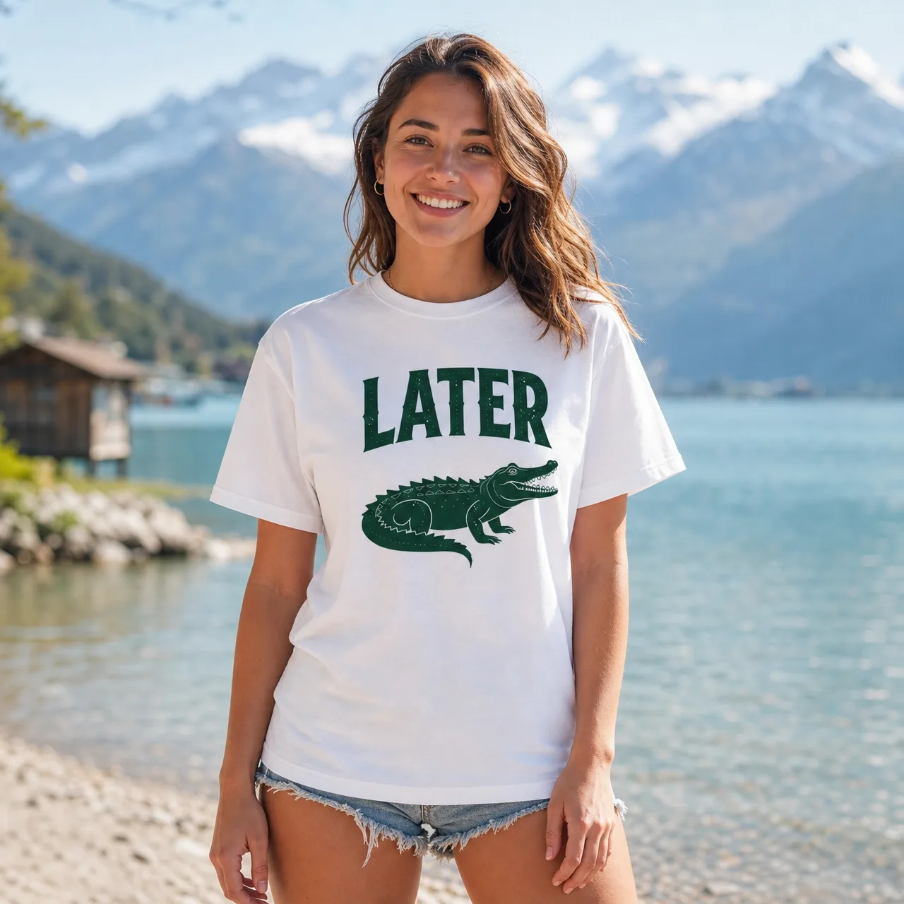 T-shirt Later Alligator: estate svizzera, indossata