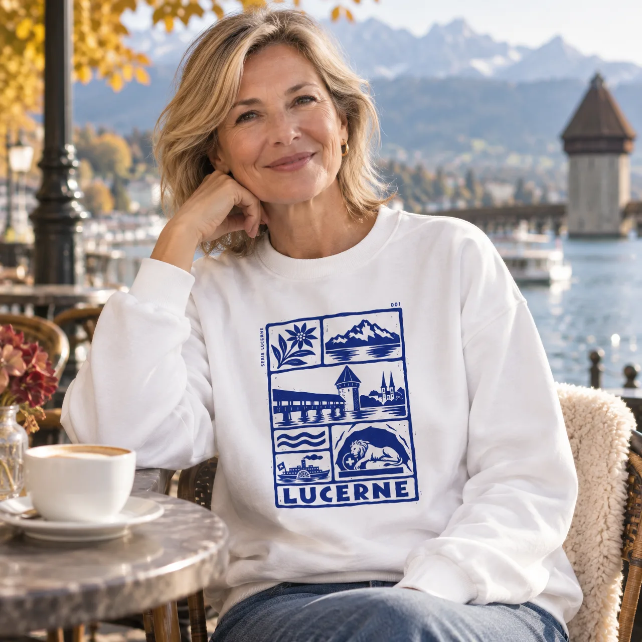 Lucerne Sweatshirt: Swiss Alps Design, worn