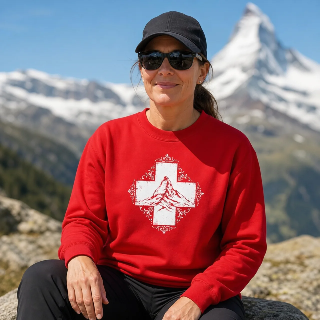 Matterhorn Zermatt Berg-Sweatshirt Herren & Damen, getragen