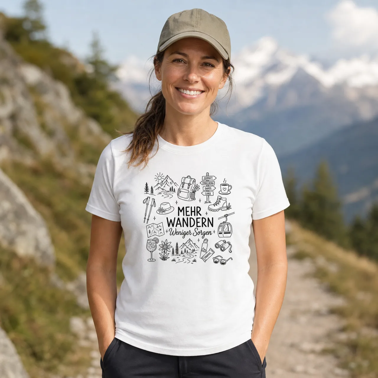 Mehr wandern weniger Sorgen, t-shirt randonnée, porté