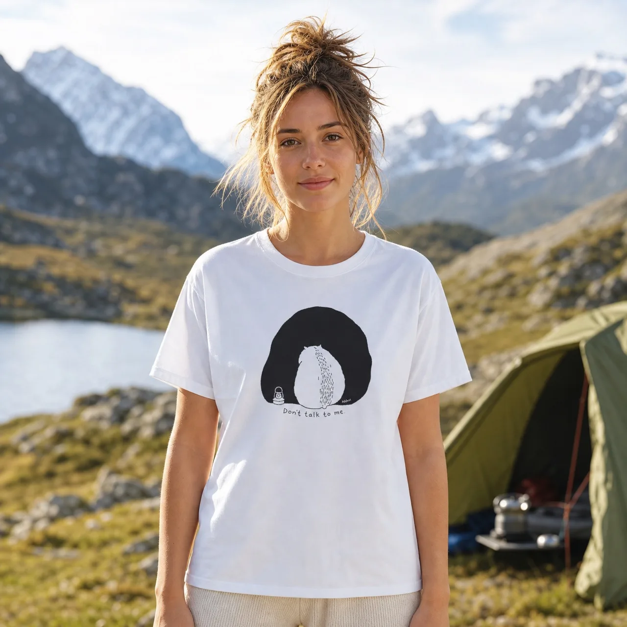 «Don't talk to me.» Marmot T-Shirt for Morning Grumps, worn