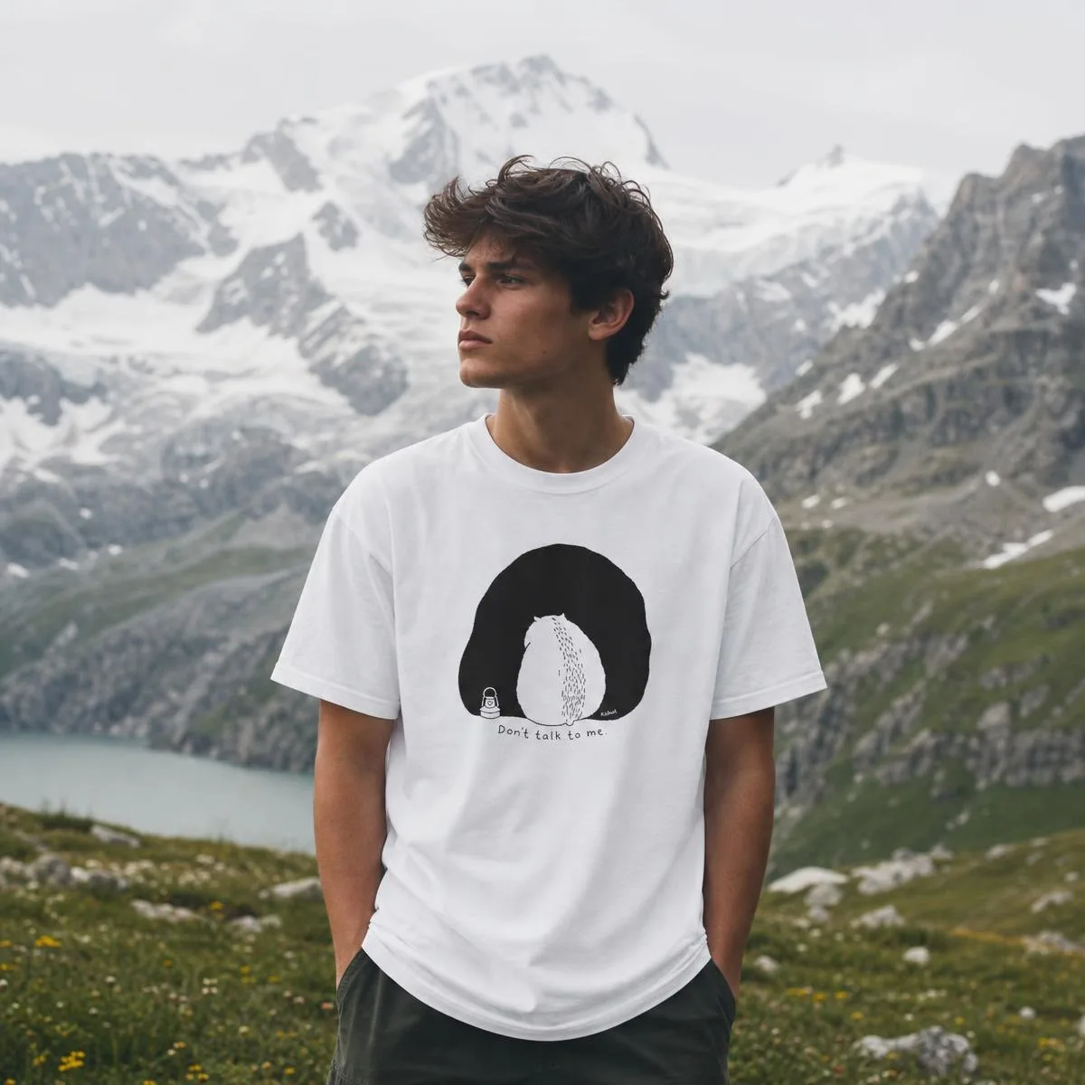 «Don't talk to me.» Marmot T-Shirt for Morning Grumps, worn