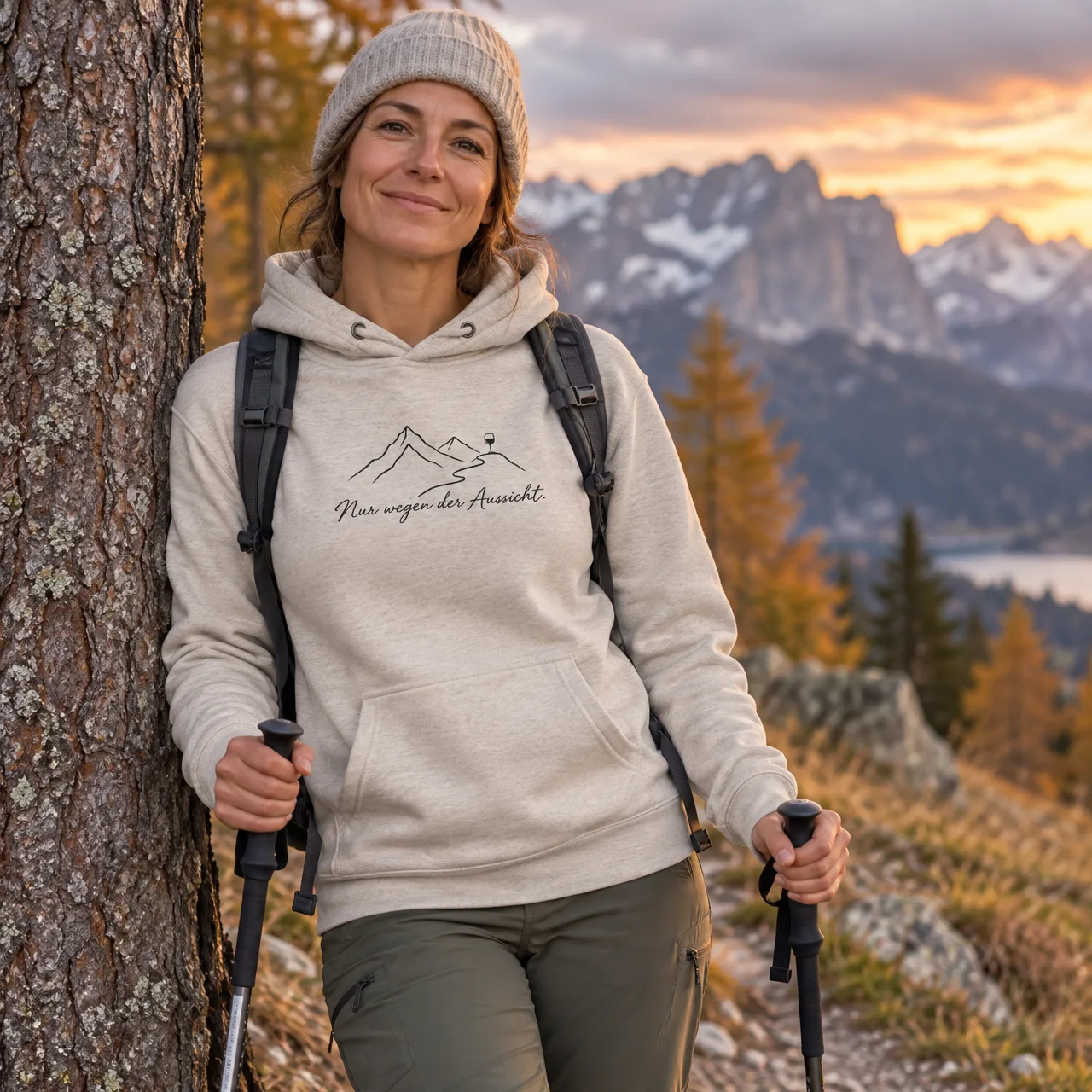 Nur wegen der Aussicht, hoodie rando humour, porté
