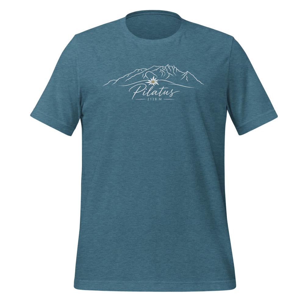 Pilatus 2128 m, goldenes Edelweiss auf Dunkel, Berg-T-Shirt mit Alpen-Sujet