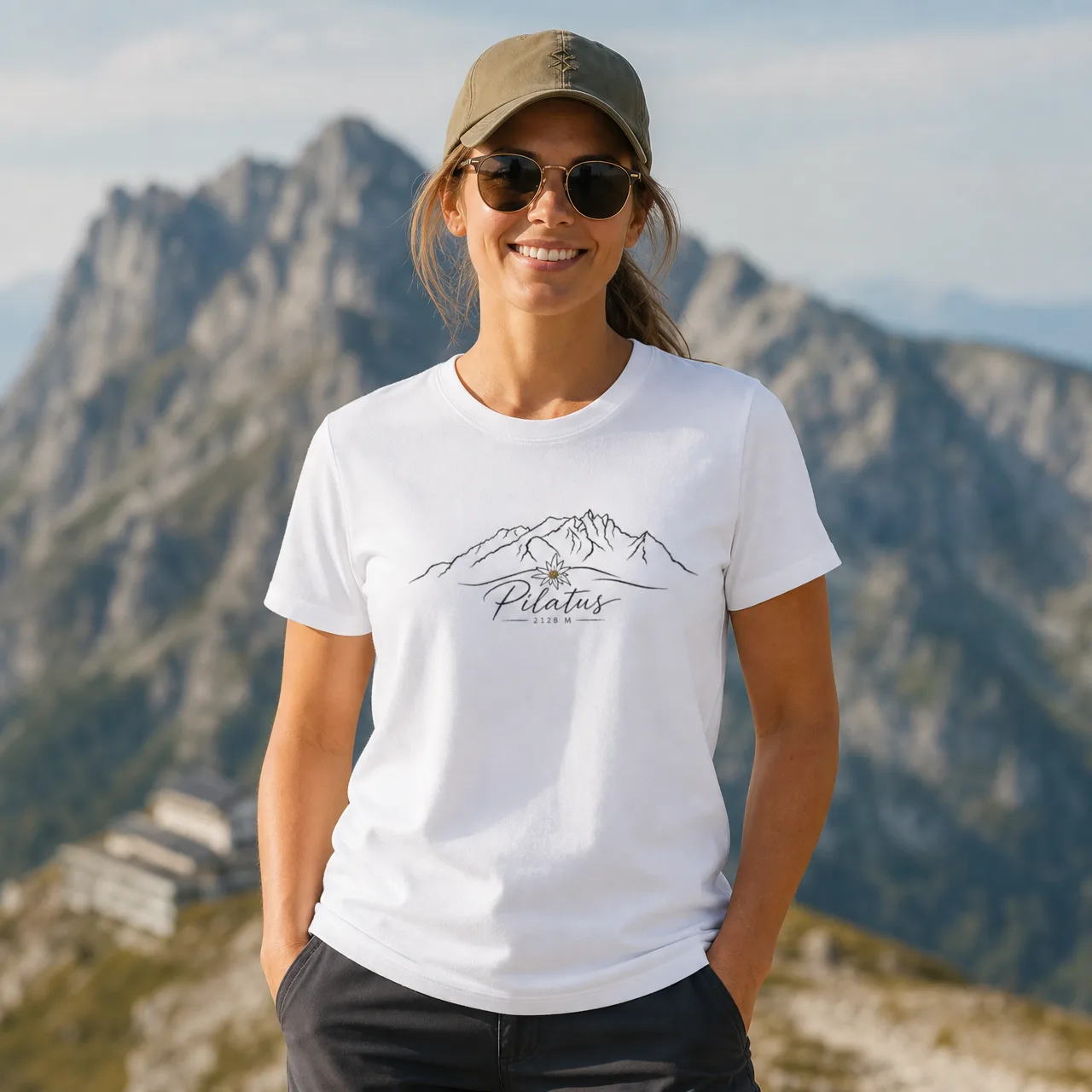 Pilatus 2128 m, corsivo e stella alpina, indossata
