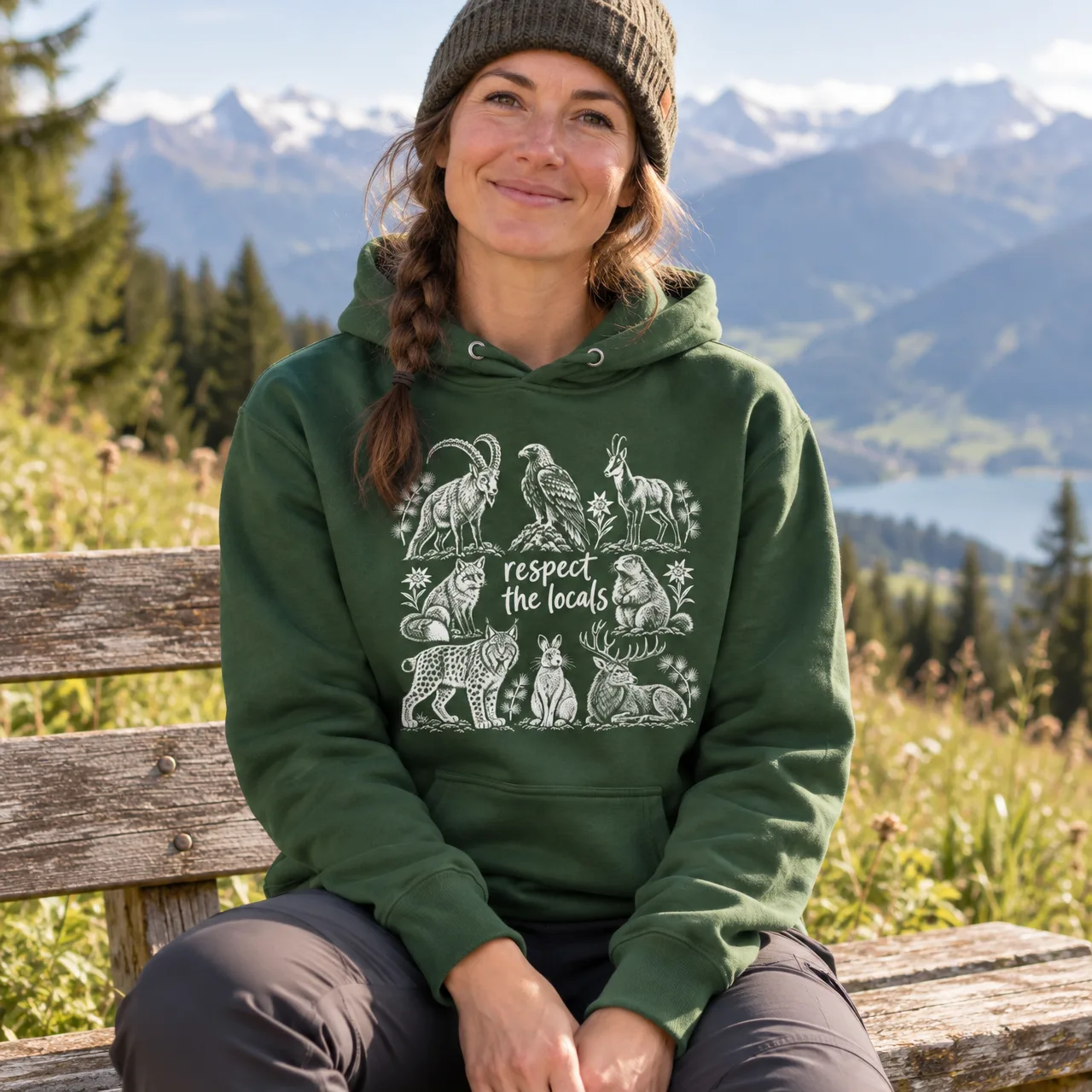 Respect the Swiss Locals, felpa animali delle Alpi, indossata