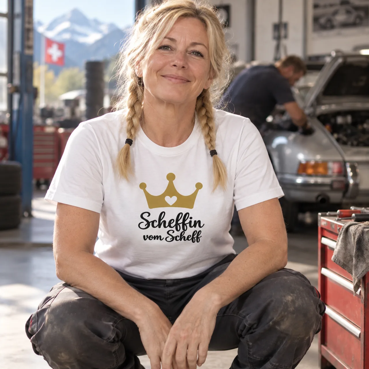 Scheffin vom Scheff: funny Swiss German tee for her, worn