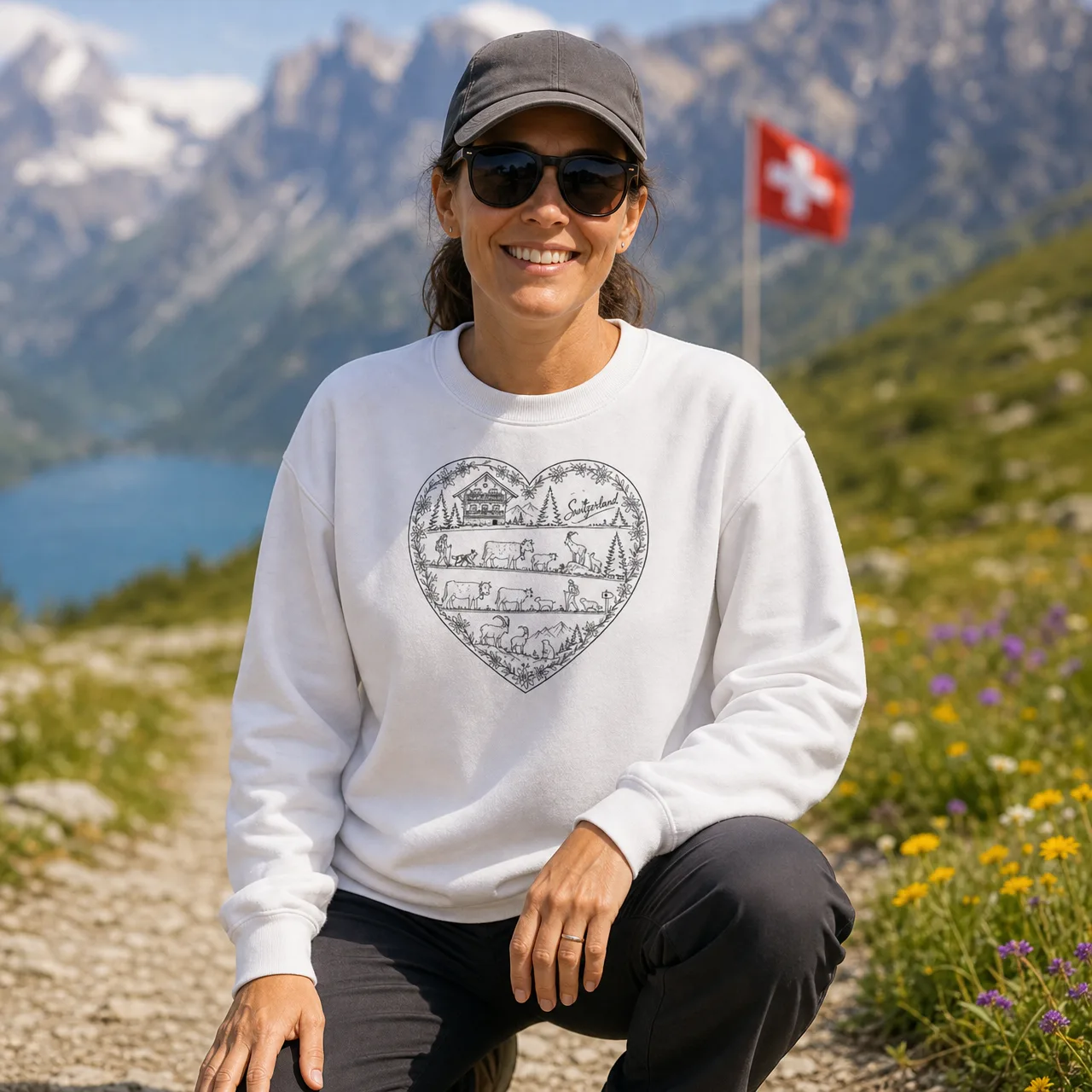 Alpine Life in a Heart, Swiss Alps Sweatshirt, worn