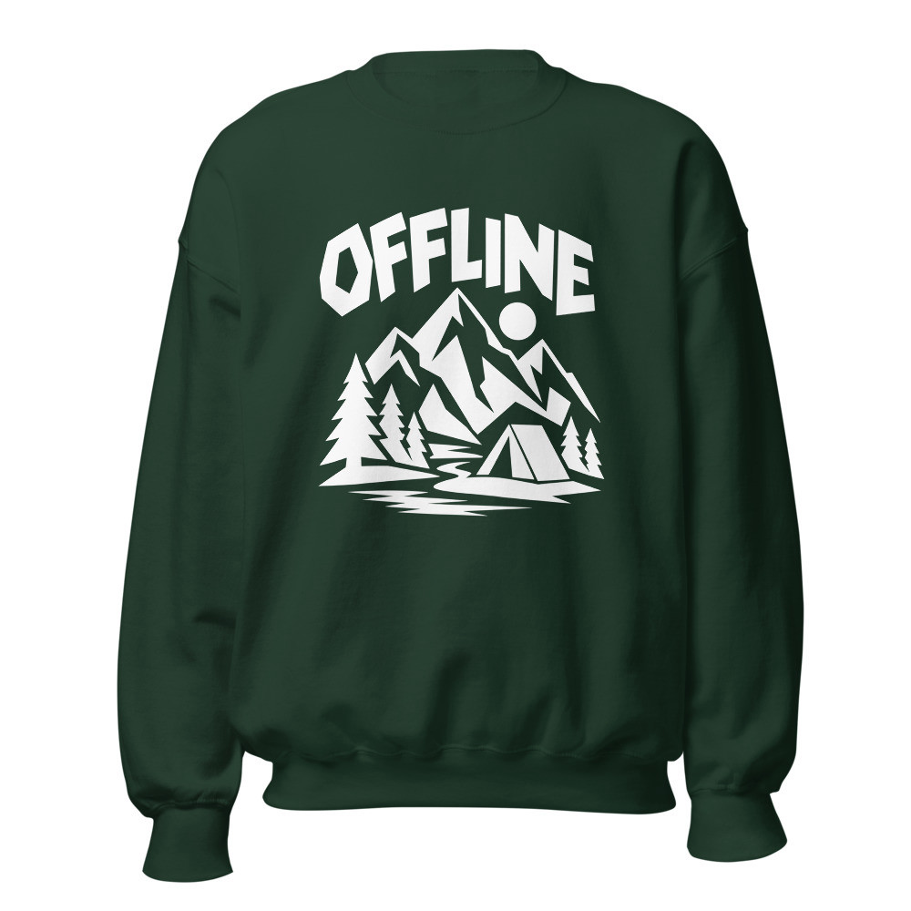 «Offline» Sweatshirt: Berge, Zelt & Tannen, Berg-Sweatshirt mit Alpen-Sujet