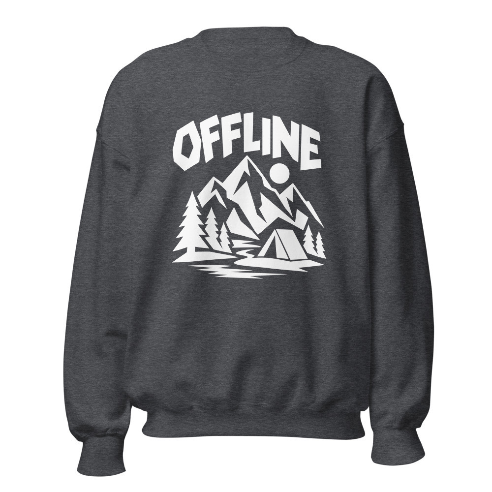 «Offline» Sweatshirt: Berge, Zelt & Tannen, Berg-Sweatshirt mit Alpen-Sujet