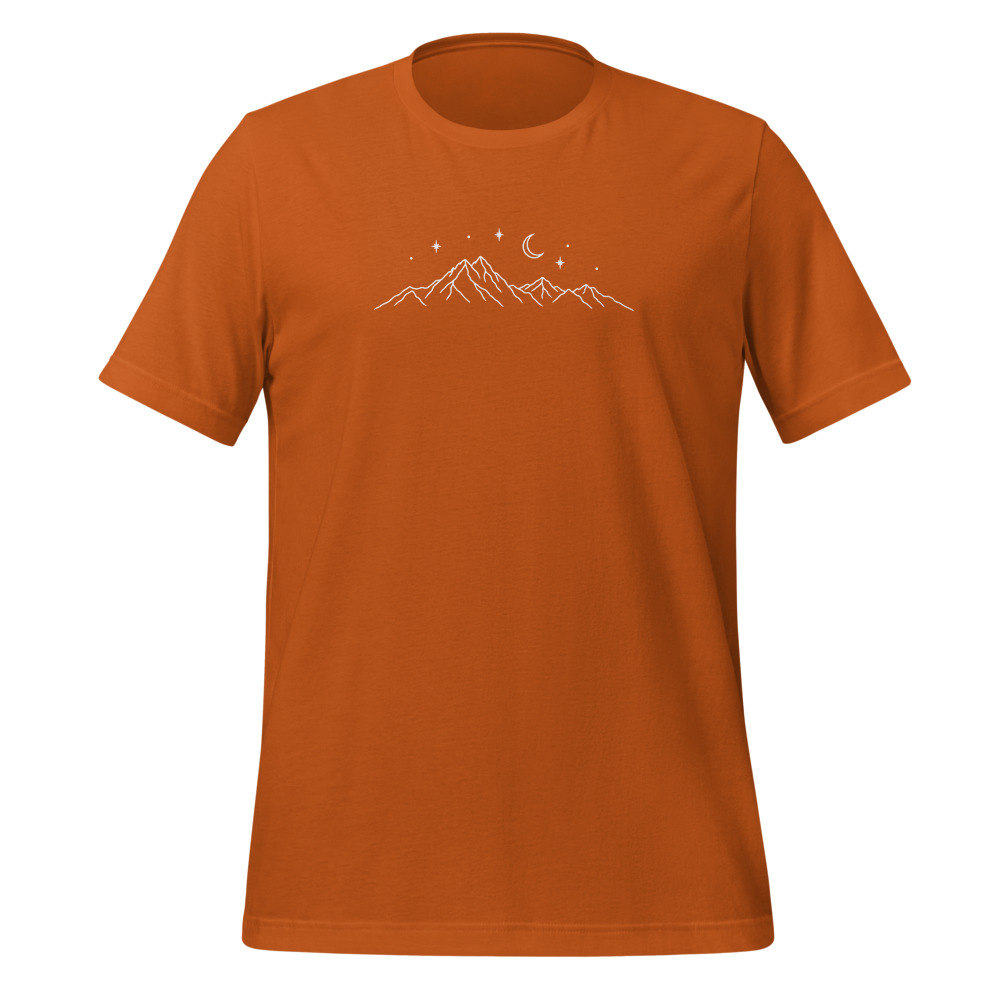 Alps at Night: Swiss Mountain Tee with Crescent Moon, mountain t-shirt with alpine design