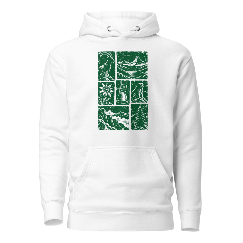 Schweizer Icons Hoodie, Berge & Alpen, Berg-Hoodie mit Alpen-Sujet