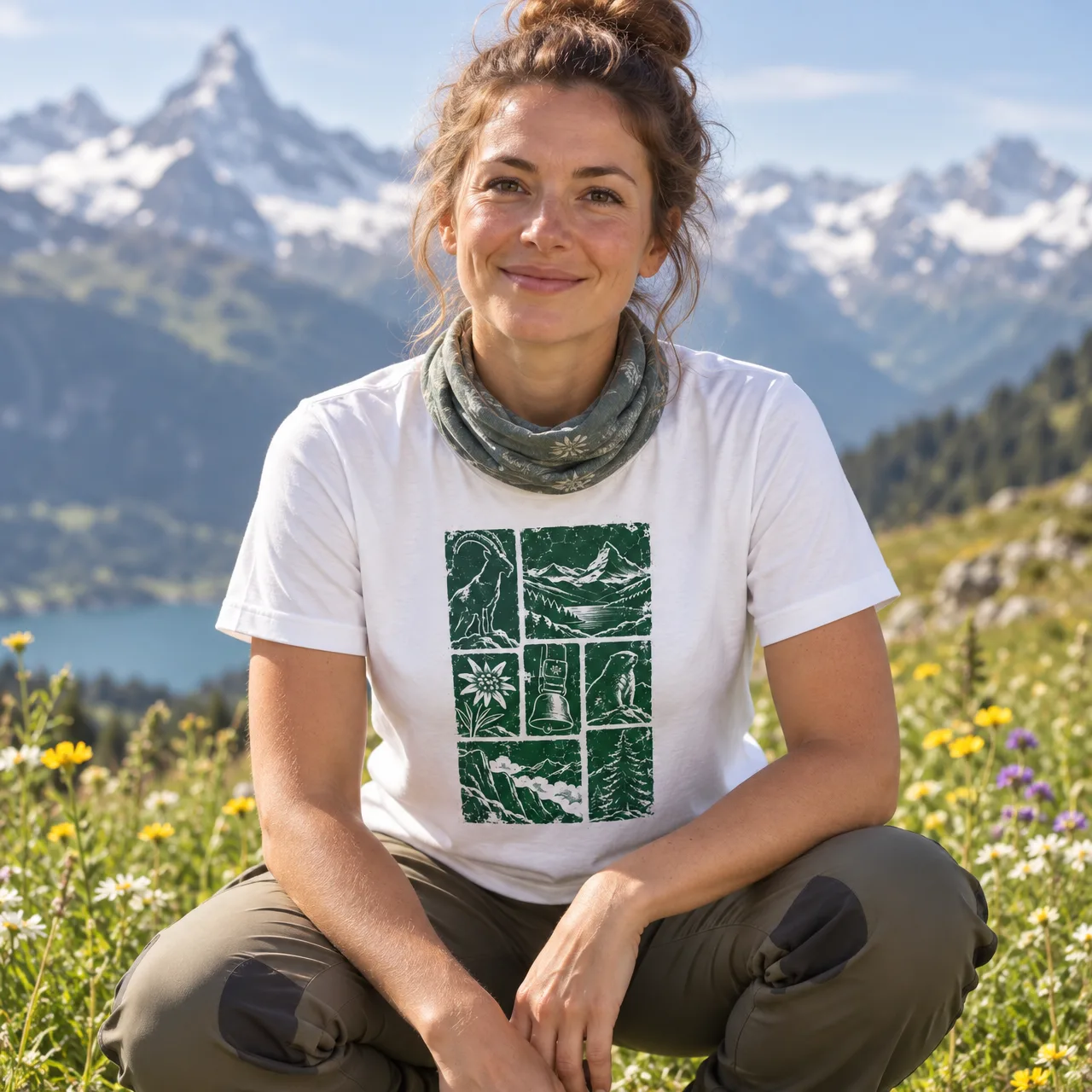 Swiss Icons T-Shirt: Swiss Alps Design, worn