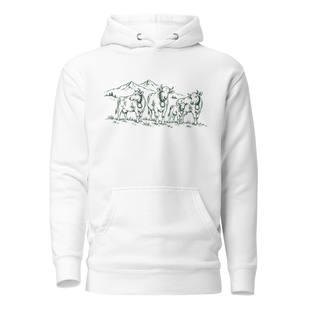 Schweizer Kühe, Alpentier-Hoodie, Hoodie mit Alpentier-Sujet