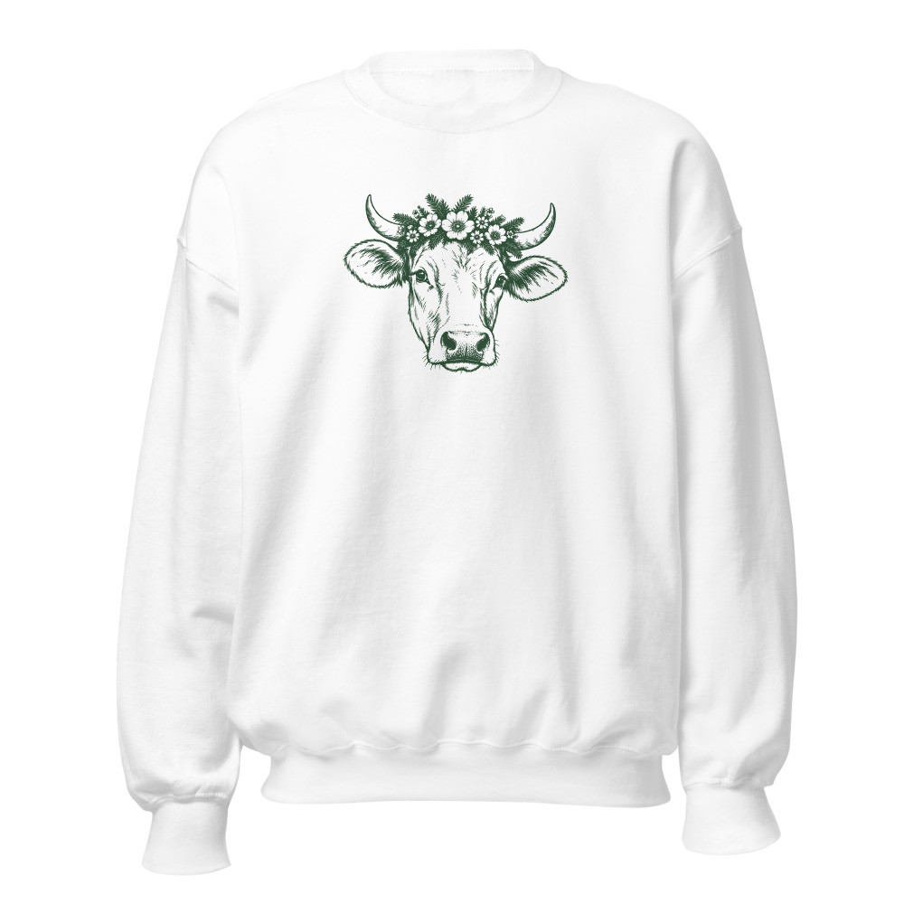 Schweizer Kuh mit Blumenkranz, Alpentier-Sweatshirt, Sweatshirt mit Alpentier-Sujet