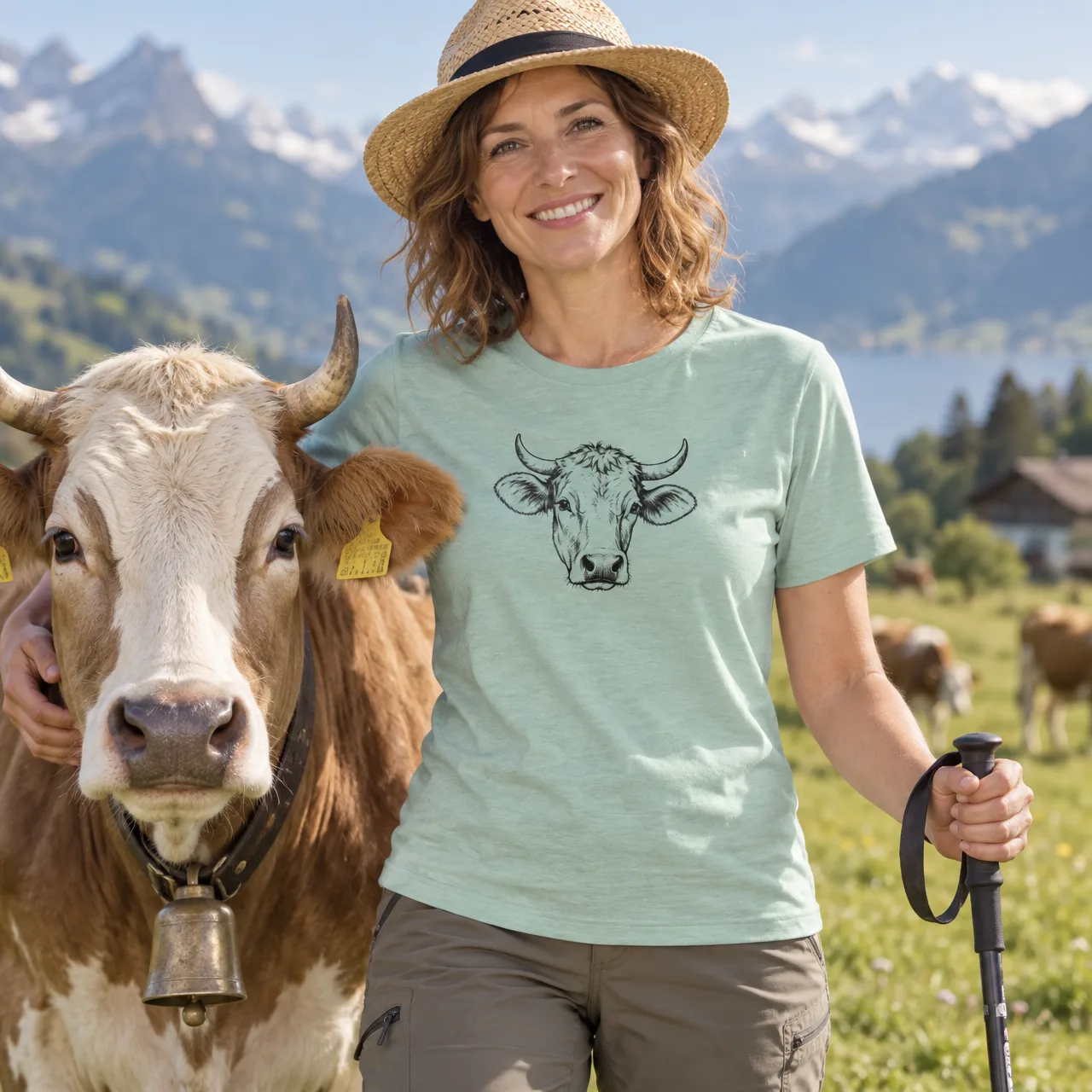 Schweizer Kuh T-Shirt, Alpentier-Sujet, getragen