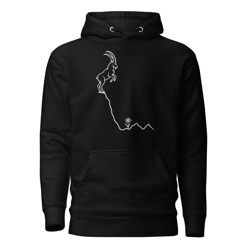 Alpensteinbock & Edelweiss, Berg-Hoodie, Berg-Hoodie mit Alpen-Sujet