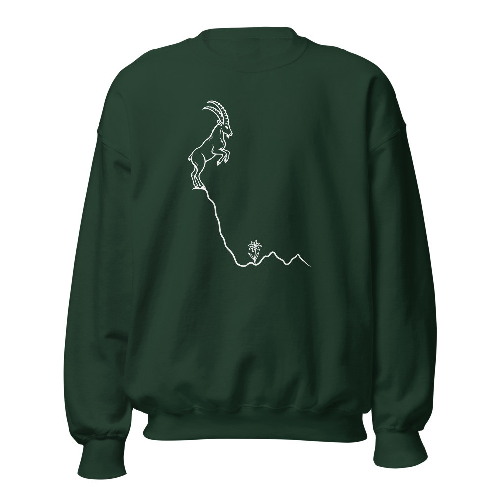 Alpine Ibex & Edelweiss: Swiss Mountain Sweatshirt, mountain sweatshirt with alpine design